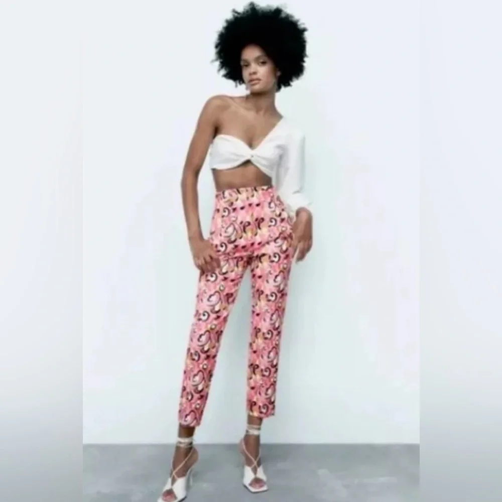 NWT ZARA Paisley Floral Straight‎ Leg High Waist Pants 1478/935 Size XS